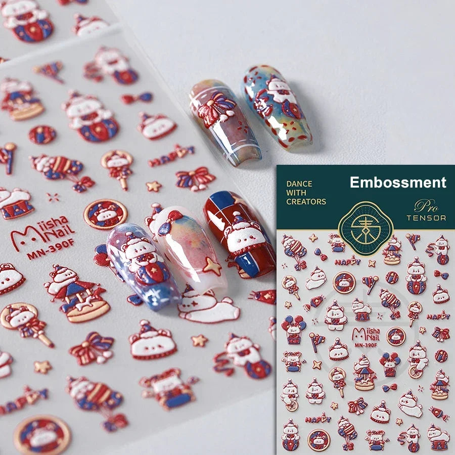 Retro Love Heart White Lace flower Bowknot Tie Pink Bear Flower Strawberry Adhesive Nail Art Stickers Rhinestone Manicure Decals (ONLINE ORDER ONLY)