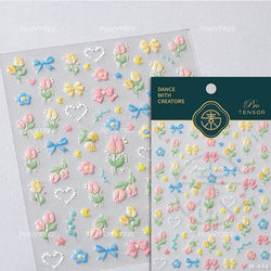Lovely Bowknot Flower Shiny Star Love Heart Vibrant and Lively Tulip Moon Self Adhesive Nail Art Stickers Relief Manicure Decals (ONLINE ORDER ONLY)