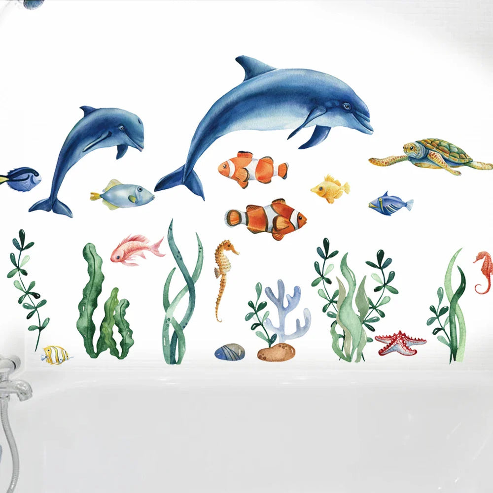Blue Sea Fish Bubble Underwater Wall Sticker for Kids Rooms and Bathrooms (Online Order Only)