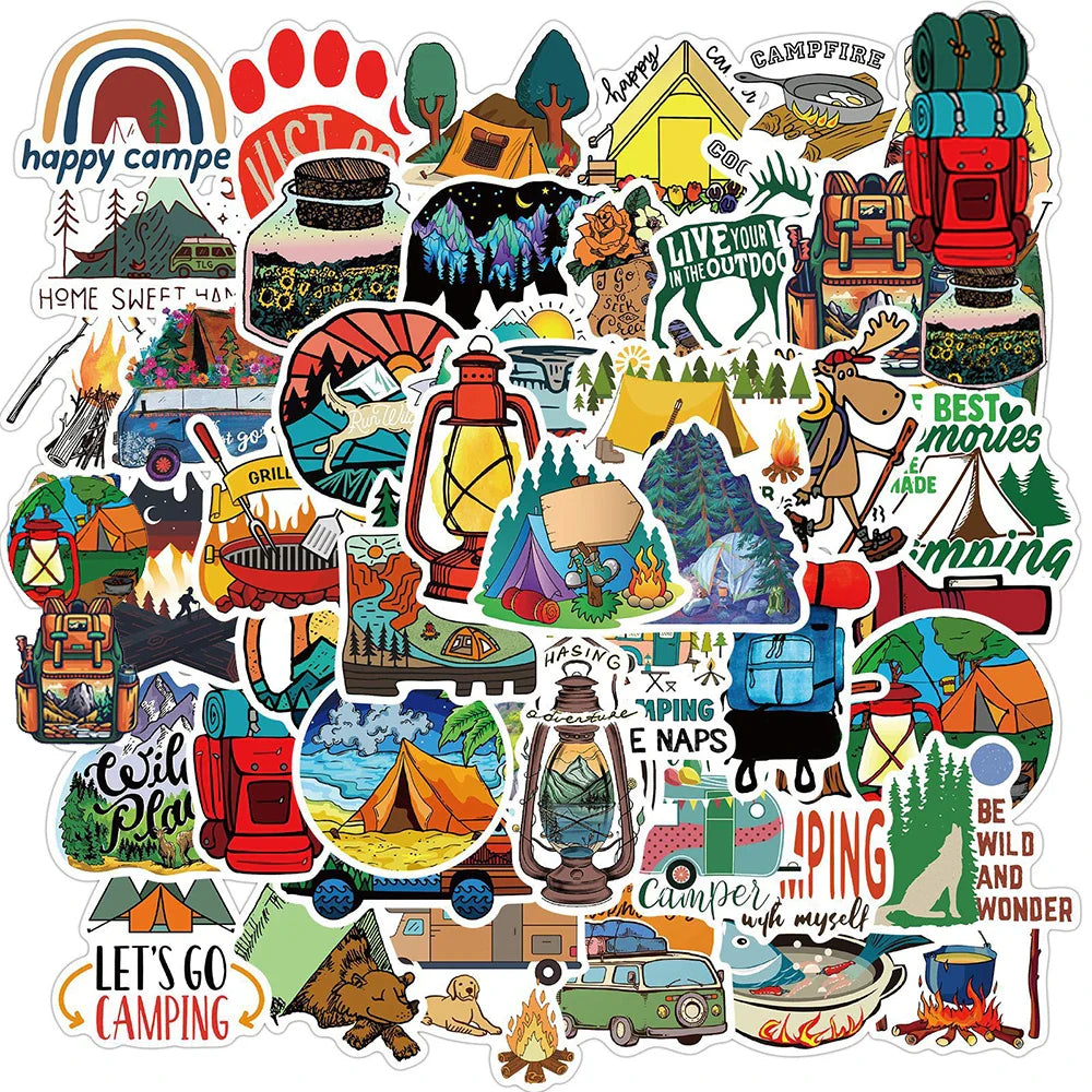 Outdoor Travel Camping Cartoon Stickers Waterproof Decals for Luggage, Guitar, Laptop, Kid Toys (Online Order Only)