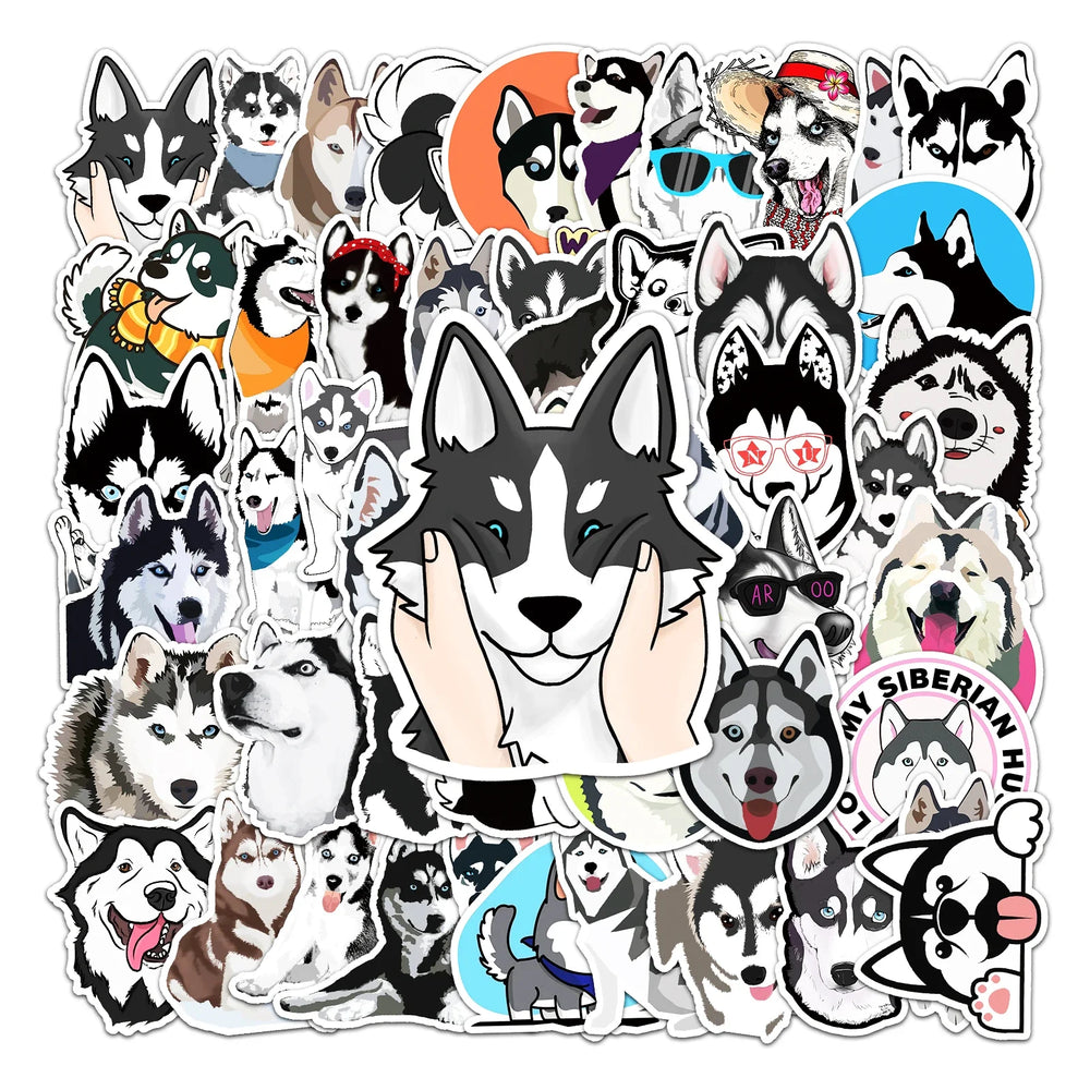 50Pcs Husky Cartoon Waterproof Vinyl Stickers for Skateboard Snowboard (ONLINE ORDER ONLY)