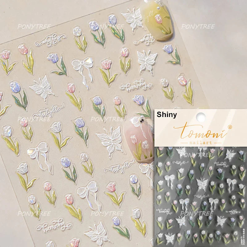 Colourful Butterfly Rose Flower Tulip Daisy Moth Orchid Narcissus 3D Self Adhesive Nail Art Decorations Stickers Manicure Decals (ONLINE ORDER ONLY)