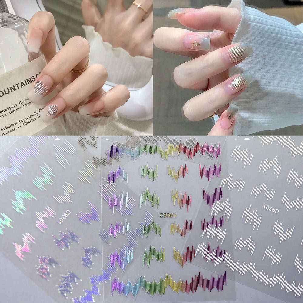 6pcs/Set High Gloss Reflective Nail Sticker Glitter Laser Silver Dark Flashy Effect Manicure 3D Nail Art Decoration Sticker Y2K* (ONLINE ORDER ONLY)