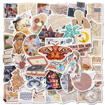10/30/50PCS Vintage Newspaper Sticky Graffiti Sticker Aesthetic Child PVC Phone Ins Decorative Sketchbook Scrapbook for Kids (Online Order Only)