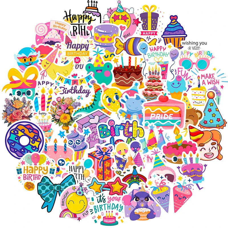 10/30/50PCS Happy Birthday PVC Sticker Aesthetic Decoration Scrapbooking Children's Korean Stationery School Supplies for Kids (ONLINE ORDER ONLY)