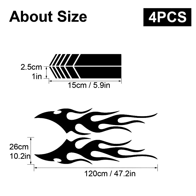 4pcs Fashion for Car Sticker Flame Flame Car Body Sticker Striped Door Decal Waterproof Decorative Waterproof Vinyl Decals (ONLINE ORDER ONLY)