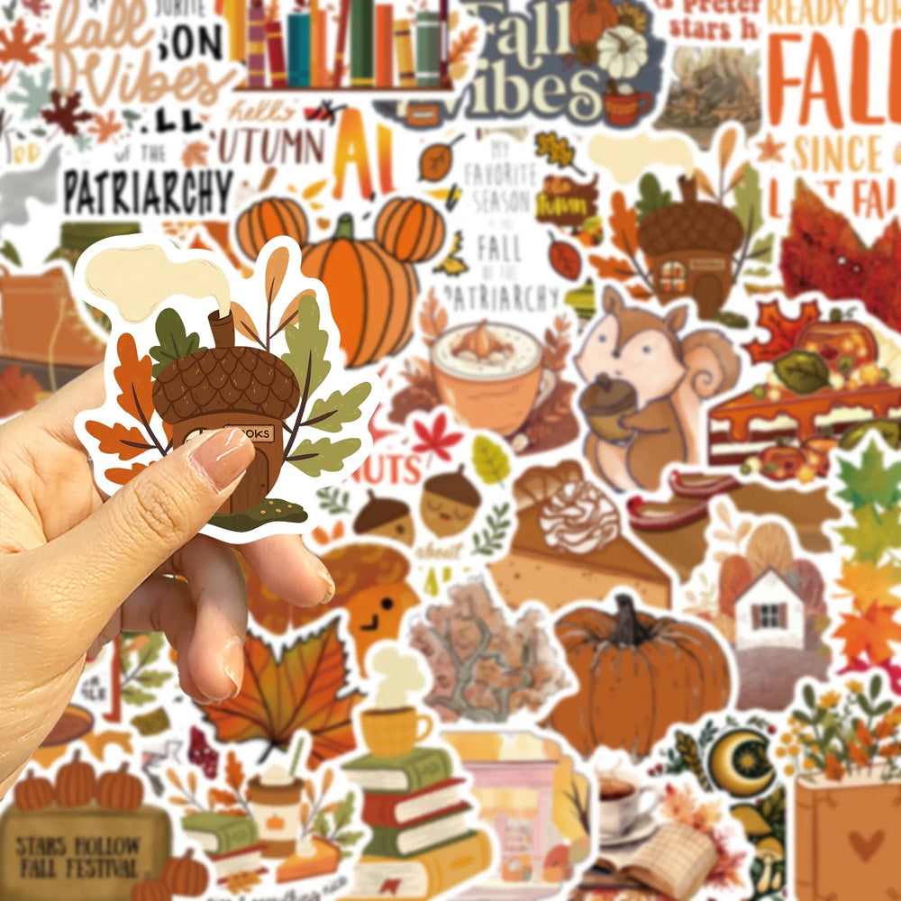 50pcs Dream Fall Maple Leaves Autumn Sticker Travel Suitcase Phone Laptop Luggage Classic Stickers Home Decor Diy Kids Girl Toys (Online Order Only)