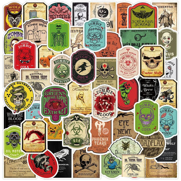 10/50/100pcs Vintage Halloween Zombie Potion Bottle Label Stickers Vinyl Decals Decoration DIY Car Motorcycle Luggage Sticker (ONLINE ORDER ONLY)