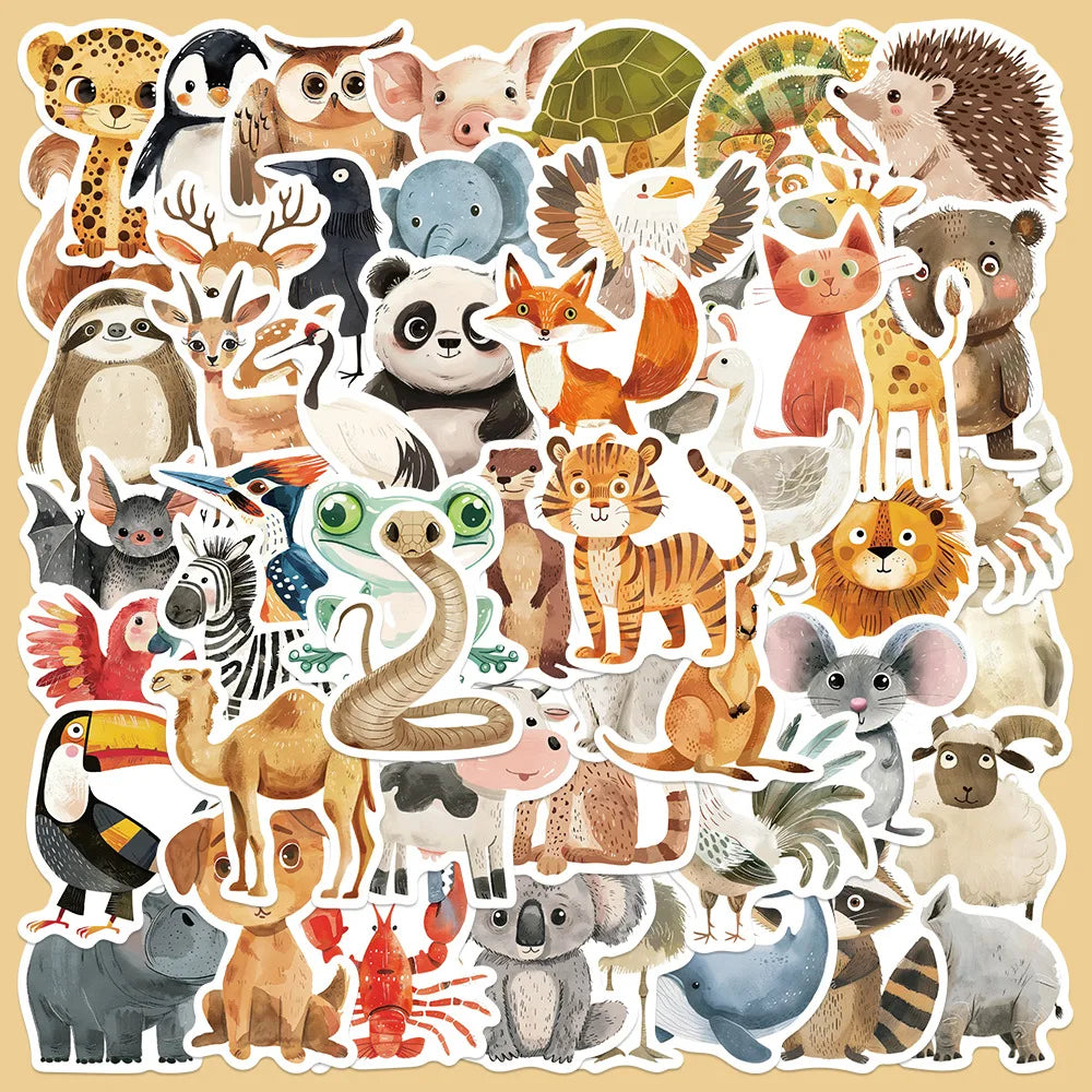 50pcs Cute Cartoon Animal Stickers for Helmet, Wall, Desktop Decoration (ONLINE ORDER ONLY)