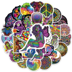 50pcs Hippy Psychedelic Graffiti Stickers Pack Phone Case Ipad Motorcycle DIY Sticker Scrapbooking Supplies Journal Accessories (Online Order Only)