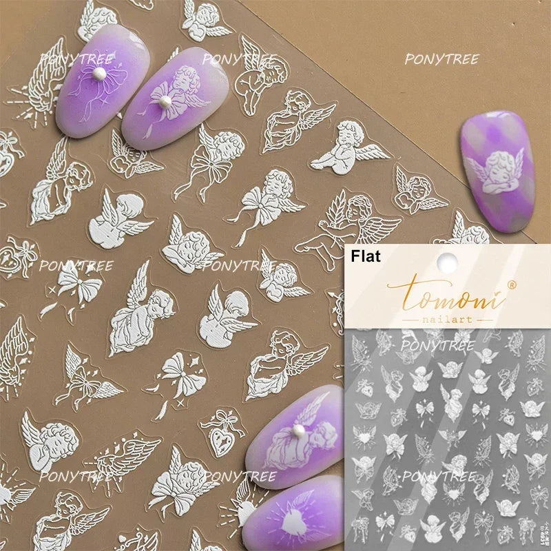 Angel Bowknot Stone Statue Vintage Photo Frame Flower Bed Bouquet Garden Rose Crown Adhesive Nail Art Stickers Manicure Decals (ONLINE ORDER ONLY)