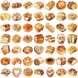 50PCS Kawaii Bread PET Sticky Sticker Aesthetic Korean Stationery DIY Decoration Scrapbooking School Supplies for Kids (Online Order Only)