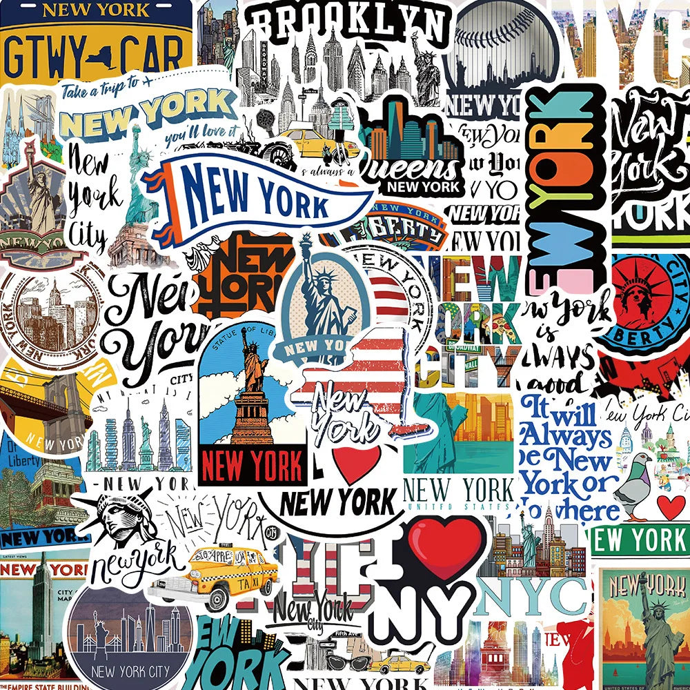 10/50PCS Cute New York City Stickers Waterproof Statue of Liberty Decals DIY Phone Guitar Bottle Travel Luggage Laptop Sticker (Online Order Only)