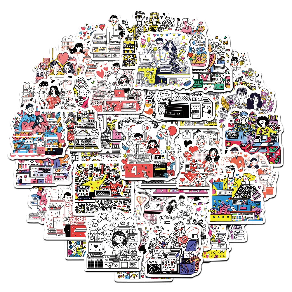 Cartoon Couple Graffiti Stickers for Laptop, Motorcycle, Luggage, Snowboard, Fridge - 10/30/60Pcs (ONLINE ORDER ONLY)