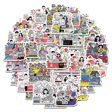 Cartoon Couple Graffiti Stickers for Laptop, Motorcycle, Luggage, Snowboard, Fridge - 10/30/60Pcs (ONLINE ORDER ONLY)