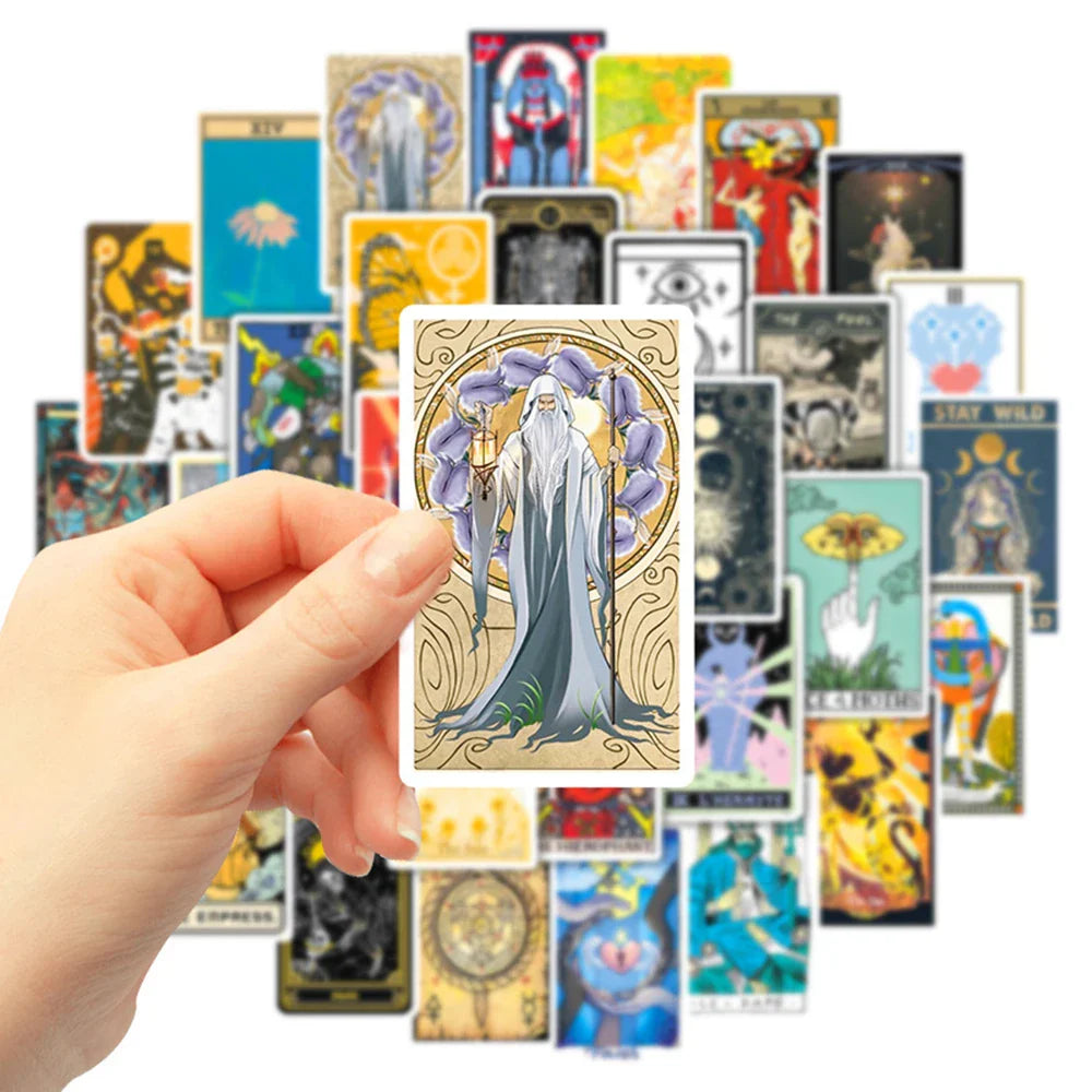 10/30/50pcs Cartoon Tarot Card Anime Stickers Aesthetic Decal Laptop Skateboard Motorcycle Phone Car Waterproof Sticker Kid Toy (ONLINE ORDER ONLY)