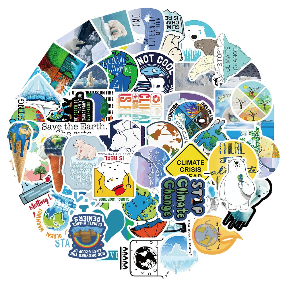 Climate Change Warning Stickers for Suitcase, Skateboard, Laptop, Luggage, Fridge, Phone, Car - 10/30/50Pcs (ONLINE ORDER ONLY)