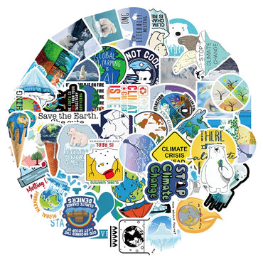 Climate Change Warning Stickers for Suitcase, Skateboard, Laptop, Luggage, Fridge, Phone, Car - 10/30/50Pcs (ONLINE ORDER ONLY)