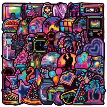 10/50PCS Anime Fashion Neon Light Graffiti Stickers Aesthetic for Laptop Luggage Car Motorcycle Cool Waterproof Decals Sticker (ONLINE ORDER ONLY)
