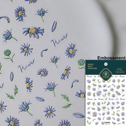 Gradient Coloredful Flower Petal Green Leaf Dreamy Shiny Chinese Rose Fantasy Relief Adhesive Nail Art Stickers Manicure Decals (Online Order Only)