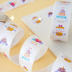 100-500pcs Happy Birthday Cake Party Sticker Creative Cartoon Decorative Holiday Gift Sticker Envelope Sealing Sticker (ONLINE ORDER ONLY)
