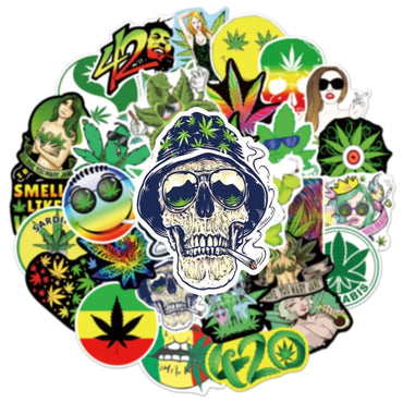 10/30/50PCS Funny Characters Leaves Weed Smoking Stickers Kid Toy PVC Waterproof Decals DIY Suitcase Motorcycle Bike Car Sticker (Online Order Only)