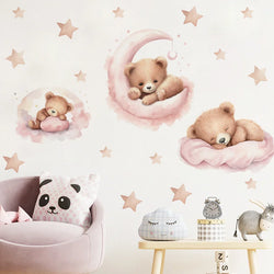 Pink Teddy Bear Moon Wall Stickers for Kids Nursery Decor (ONLINE ORDER ONLY)