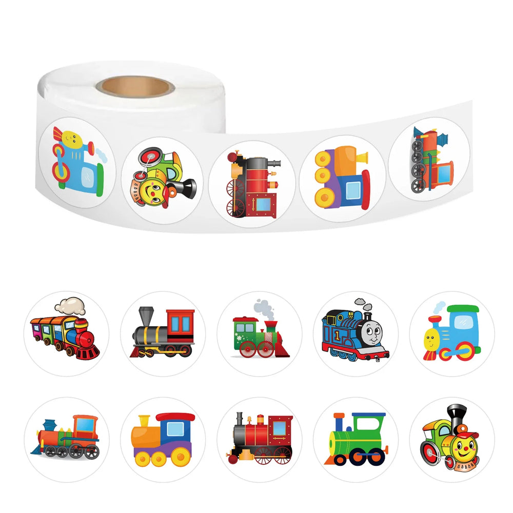 100-500pcs Kids Stickers Train Birthday Party Sticker Traffic Round Reward Sticker For Boys Girls Gift Label Stationery (Online Order Only)
