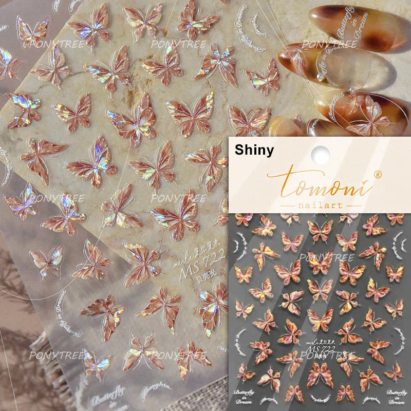 Yellow Butterfly Rose Flower Lace Gradual Wing Charming Romantic Jelly Camellia Self Adhesive Nail Art Stickers Manicure Decals (Online Order Only)