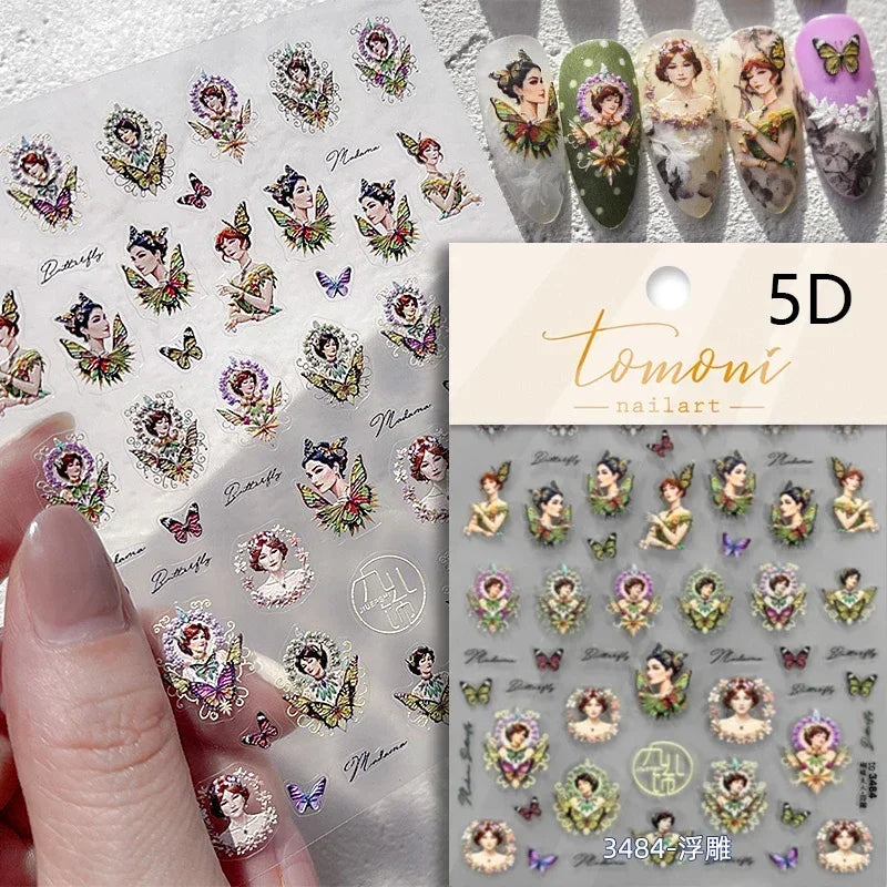 Red Plum Blossom Flower Chinese 3D Self Adhesive Nail Art Decoration Stickers Cheongsam Iris Lily Lotus Vase 5D Manicure Decals (ONLINE ORDER ONLY)