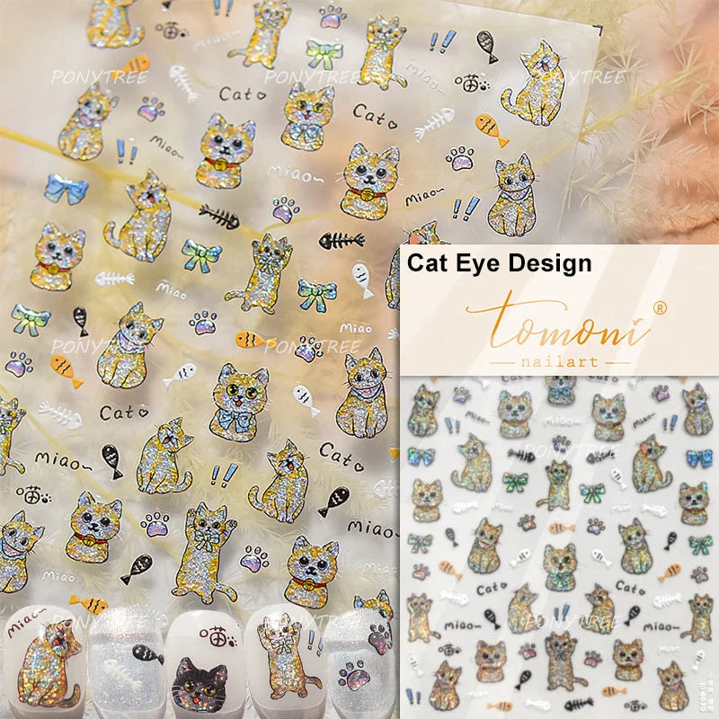 Small Animals Meeting Dog Cat Kitten Bowknot Cherry Butterfly Wreath Paw Star Hat Self Adhesive Nail Art Stickers Manicure Decal (ONLINE ORDER ONLY)