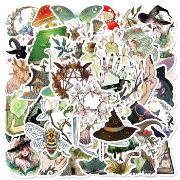 Green Forest Witch Stickers 10/30/50PCS for Phone Laptop Luggage Skateboard Kids (ONLINE ORDER ONLY)