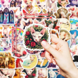 10/30/50PCS Cartoon Cat Flower Sticky PVC Sticker Aesthetic DIY Decoration Scrapbooking Hand Accounting Supplies for Kids (Online Order Only)