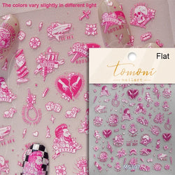 Retro Black Line Skull Man Woman 5D Embossed Relief Self Adhesive Nail Art Sticker Bear Bunny Hand Bird Horror 3D Manicure Decal (Online Order Only)
