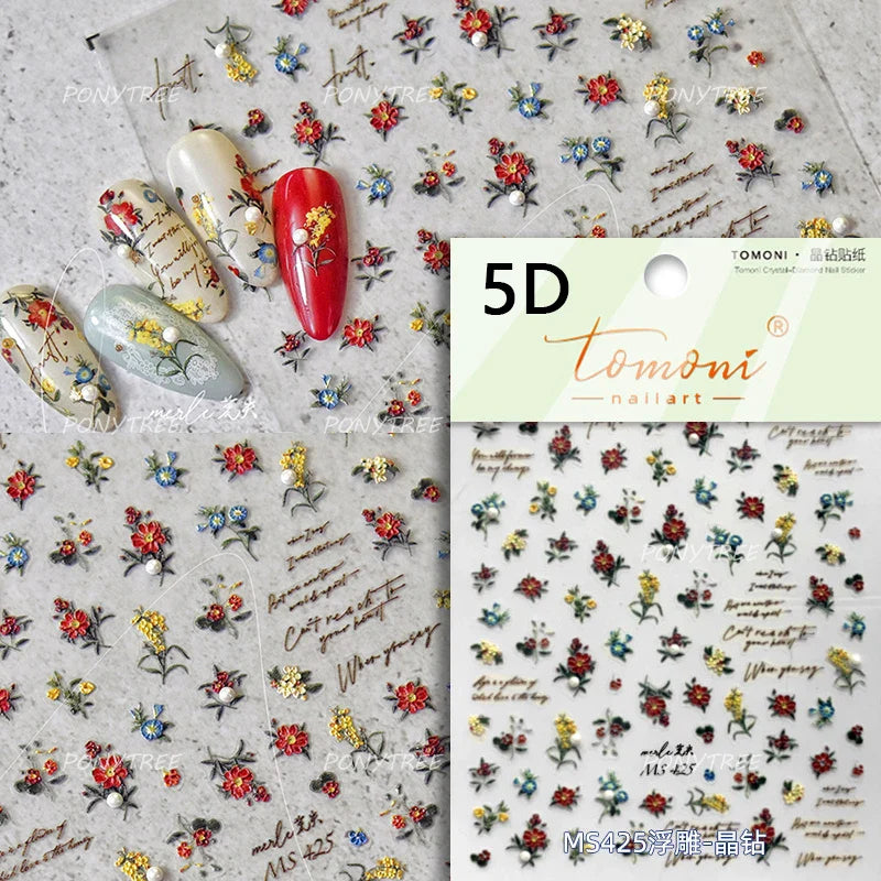 Chic Lavender Tulip Flower Bowknot Totem Center Symmetric Pattern Daisy Line Gird Self Adhesive Nail Art Stickers Manicure Decal (ONLINE ORDER ONLY)