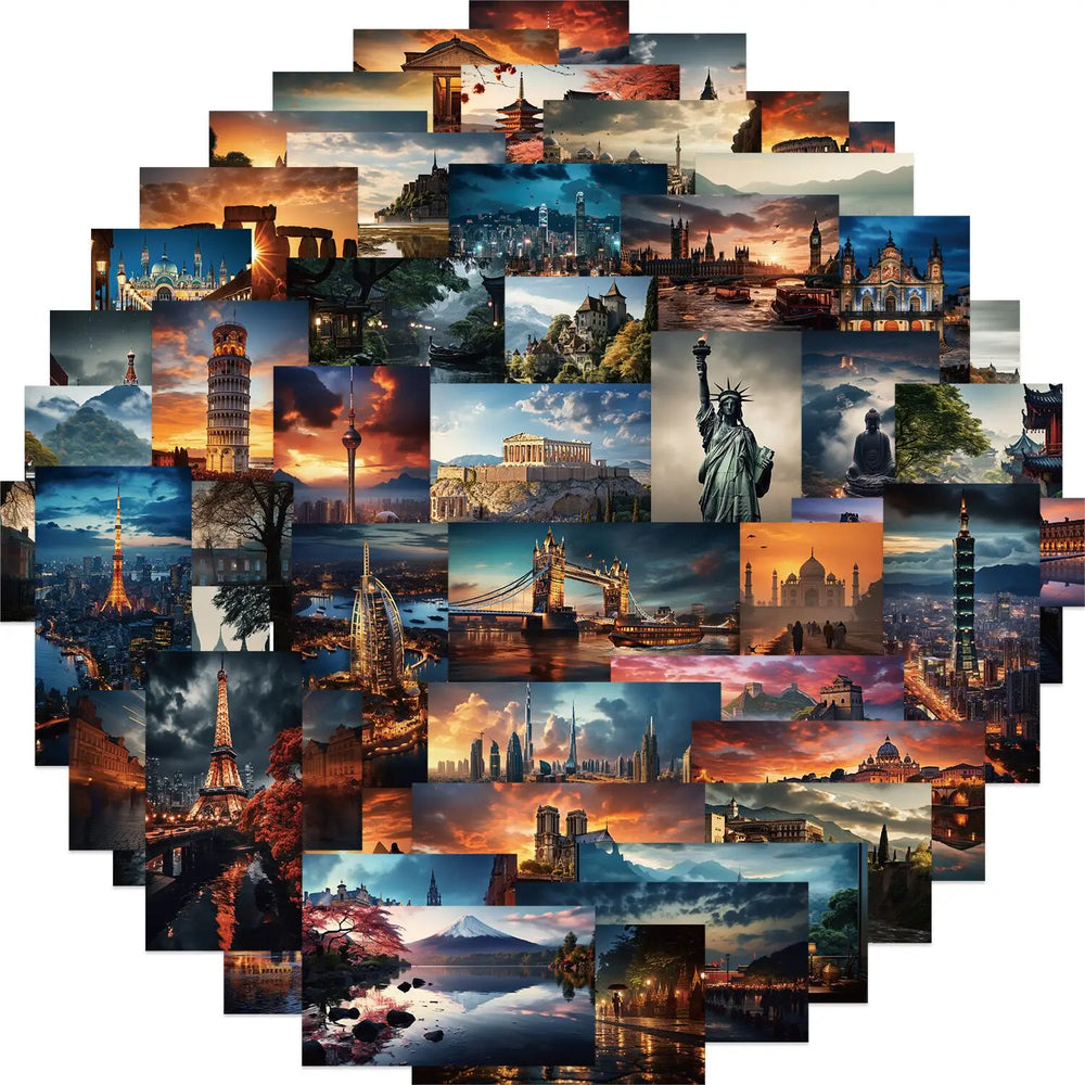 10/50pcs Global Famous Travel City Landscape Stickers Poster Decals DIY Phone Laptop Guitar Scrapbook Skateboard Kid Toy Sticker (ONLINE ORDER ONLY)