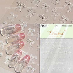 White Pearl Various Bowknot Line Tassel Tender Ribbon Arc Charming Self Adhesive Nail Art Decorations Stickers Manicure Decals (ONLINE ORDER ONLY)