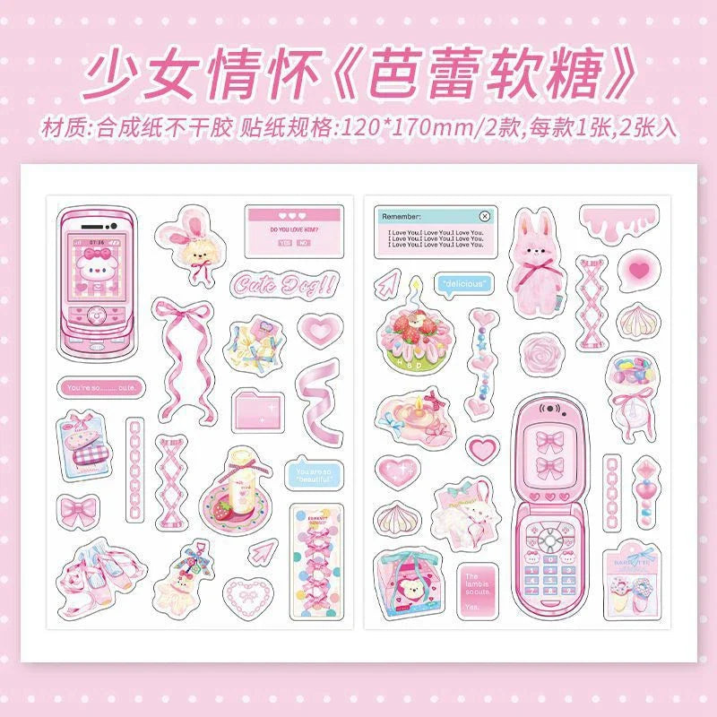 2Pcs/lot Girl Feelings Series Stickers Cute Sticker Scrapbooking Decorative Sticker Photo Album DIY Diary Stick Label Stationery (ONLINE ORDER ONLY)