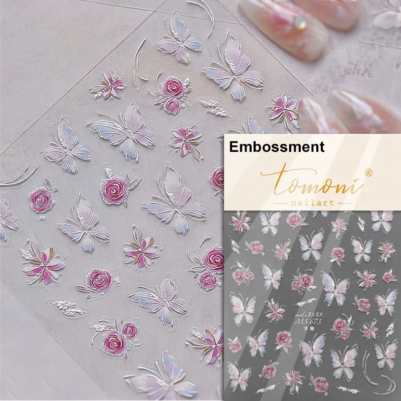 Charming Golden Gradient Shiny Rhinestone Jelly Butterfly Flower Petal Bowknot 3D Self Adhesive Nail Art Sticker Manicure Decals (ONLINE ORDER ONLY)