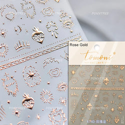 Gold Stamped Silver Totems Geometric Patterns Figure 5D Self Adhesive Nail Art Stickers Stars Bohemia Manicure Decals Wholesale (Online Order Only)