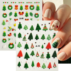 30Sheet 3D Glitter Christmas Nail Art Stickers Santa Claus Snowflake Elk Christmas Tree Design Nail Decals Cartoon Nail Supplies (Online Order Only)