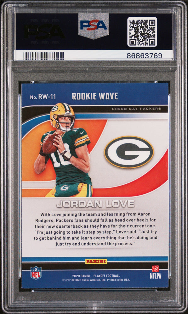 Graded 2020 Panini Playoff Jordan Love #RW11 Rookie Wave RC Football Card PSA 10 Gem Mint (ONLINE ORDER ONLY)