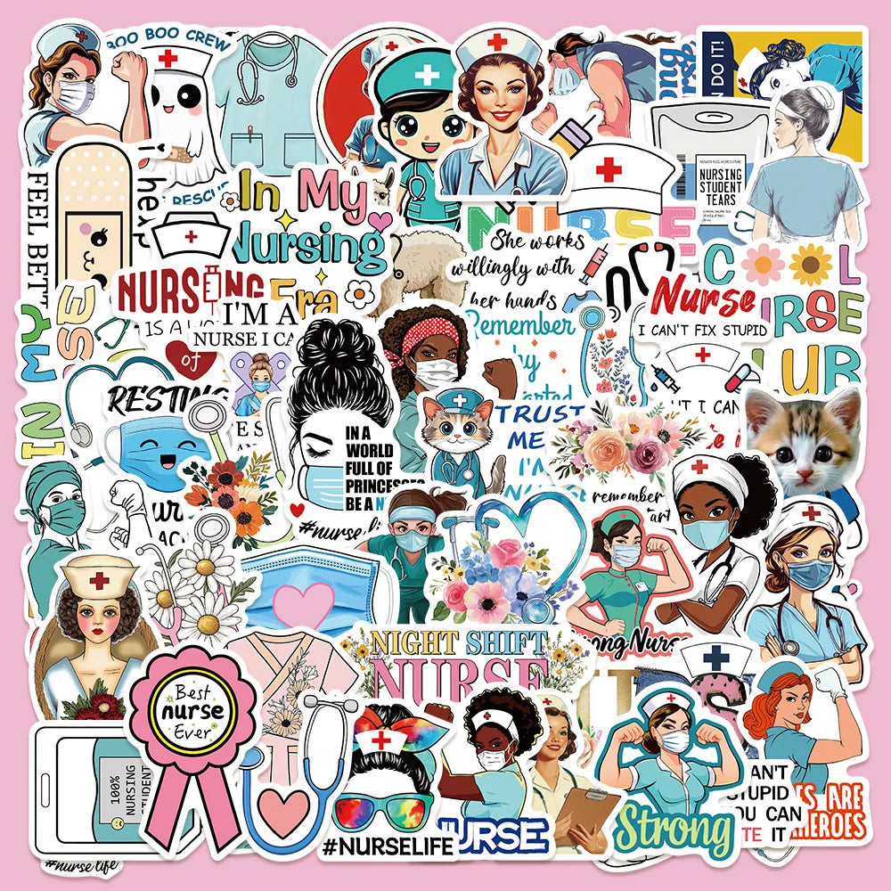 50Pcs Cartoon Doctor Nurse Stickers for Helmet Wall DIY Decoration (Online Order Only)