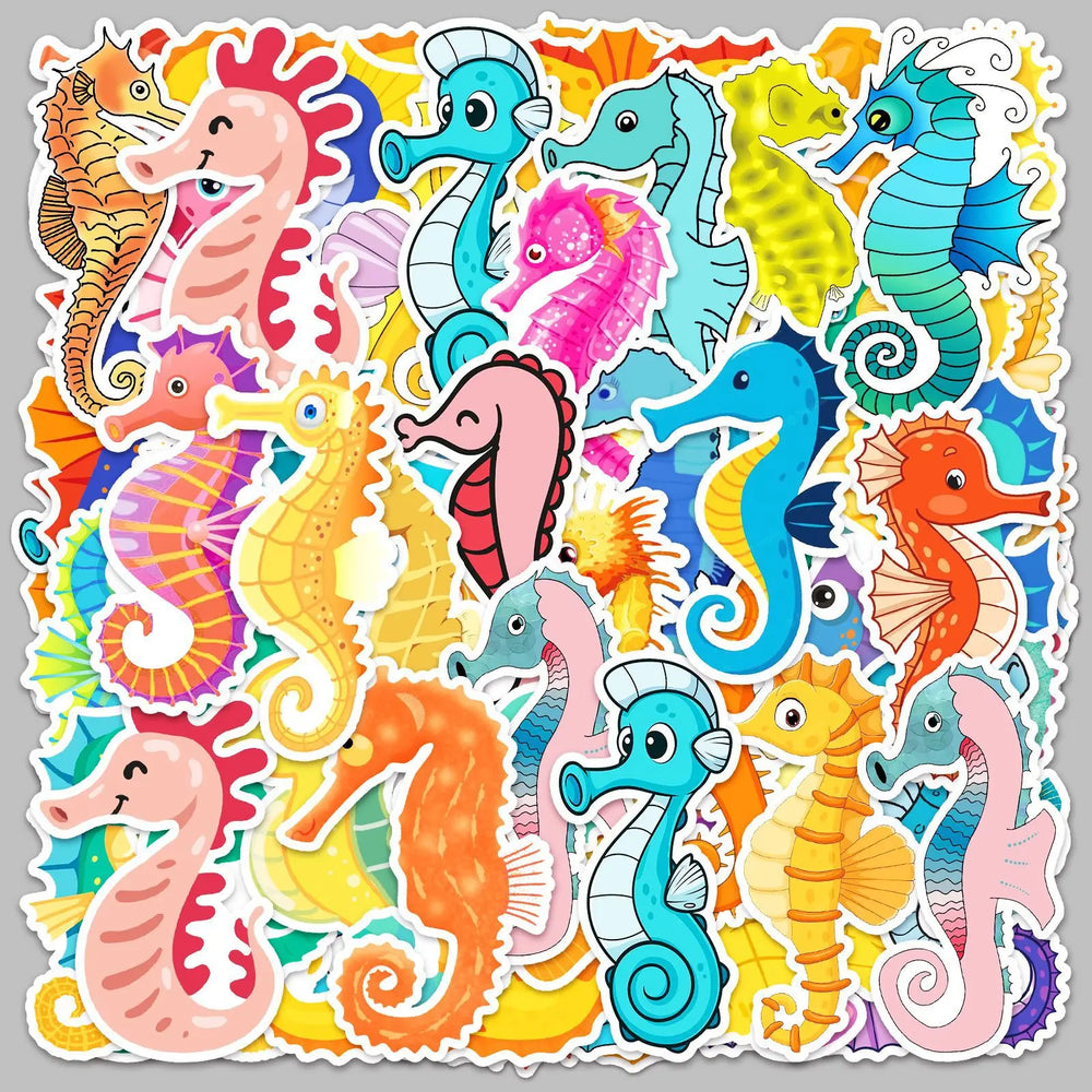 50pcs Cute Seahorse Graffiti Stickers for Helmet, Wall, DIY Decoration (Online Order Only)