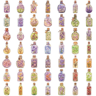 10/30/50PCS Kawaii Flower Bottle PVC Sticky Sticker Aesthetic Children's Stationery DIY Decoration Scrapbooking School Supplies (Online Order Only)