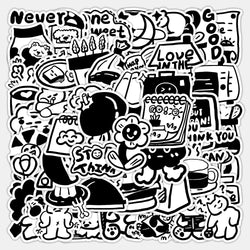 Black White Cartoon Stickers 10/30/60pcs Cute Decals DIY Scrapbook Phone Laptop Fridge Graffiti (Online Order Only)