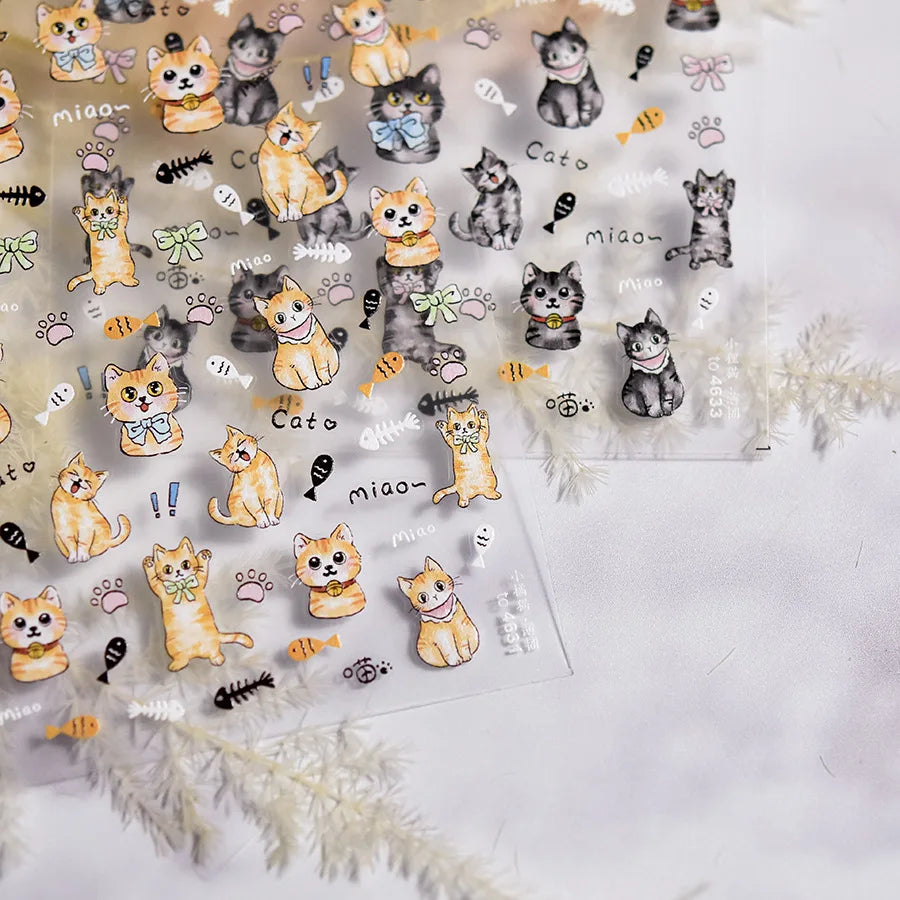 Cute Cat Eye Fishbone Animals Leopard Cat Ginger Cat Kitten Exclamation Point Paw Self Adhesive Nail Art Sticker Manicure Decals (ONLINE ORDER ONLY)