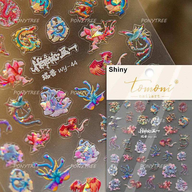 Wealthy Rich Snake Flower Coin Yuanbao Good Luck Blessing Fu Character Self Adhesive Nail Art Stickers Rhinestone Manicure Decal (ONLINE ORDER ONLY)