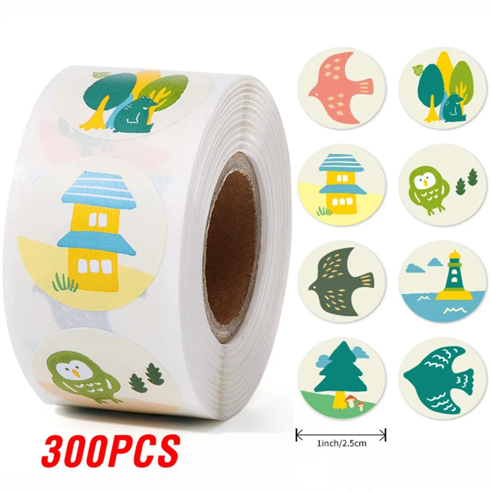 100-500pcs 1inch Cute Cartoon Stickers Round Reward Sticker Adhesive Labels for Classic School Teacher Kids Toy Sealing Lables (ONLINE ORDER ONLY)