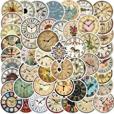 10/25/50pcs Retro clock Stickers Decals Cartoon Graffiti DIY  Notebook Luggage Wall Decoration PVC Sticker (ONLINE ORDER ONLY)
